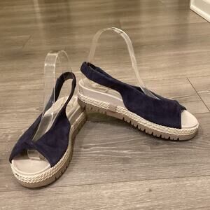 Amalfi Womens Slingback Flats 7.5 N Navy Blue White Nautical Resort Suede Sandal